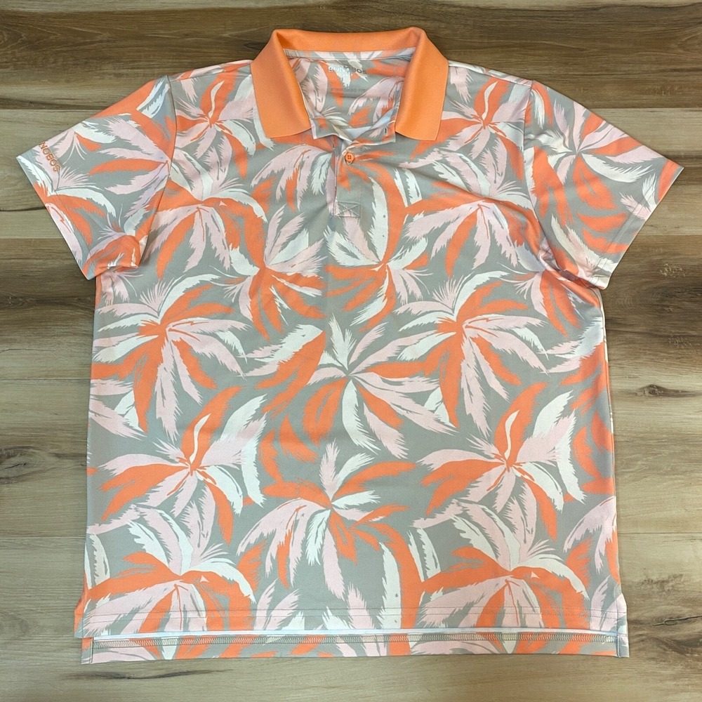 Bonobos Golf Polo Mens Large Tropical Palm Print Polyester Standard Fit Orange